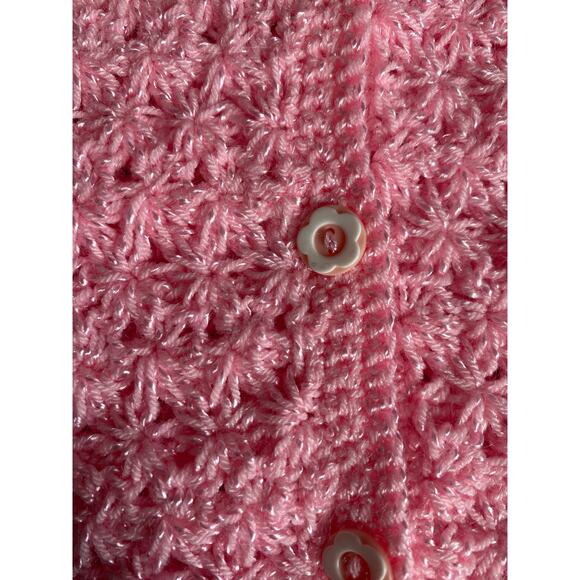 Handmade Pink Crocheted 9-12m Baby Cardigan Sweater - Picture 5 of 5